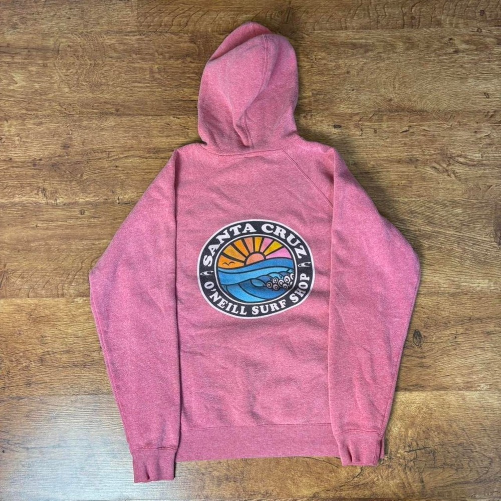 ONeill Santa Cruz Surf Shop Pink Graphic Hoodie Womens Small Raglan Pullover